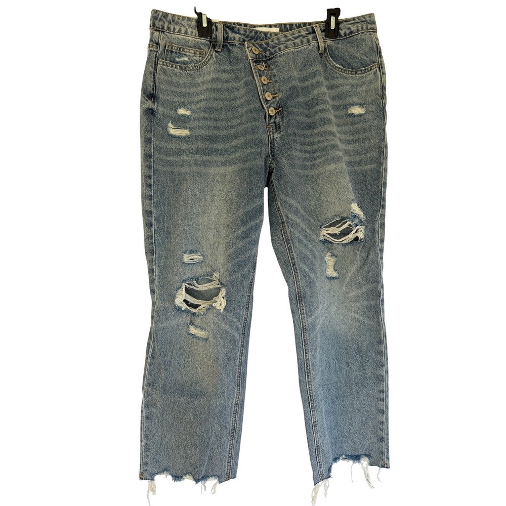 Vervet Kassie V2481 Boyfriend Jeans Blue Distressed Asymmetric Button Fly 32 NEW